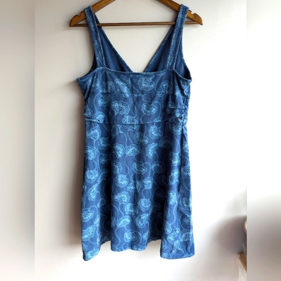 Patagonia Organic Cotton Blue Womens Mini Sun Dress Sz L Empire Waist Babydoll - Picture 2 of 6